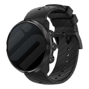 Silicone Strap, black, on a watch, 3/4 front view