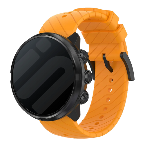 Silicone Strap, orange, on a watch, 3/4 front view