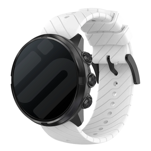 Silicone Strap, white, on a watch, 3/4 front view