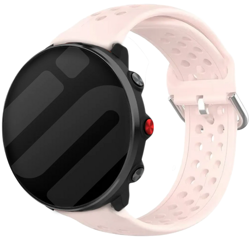 Breathable Silicone Strap, pink, on a watch, 3/4 front view