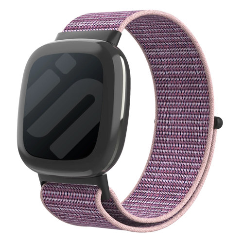 Nylon Strap, pink, on a watch, 3/4 front view