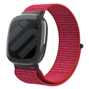 Nylon Strap, red, on a watch, 3/4 front view