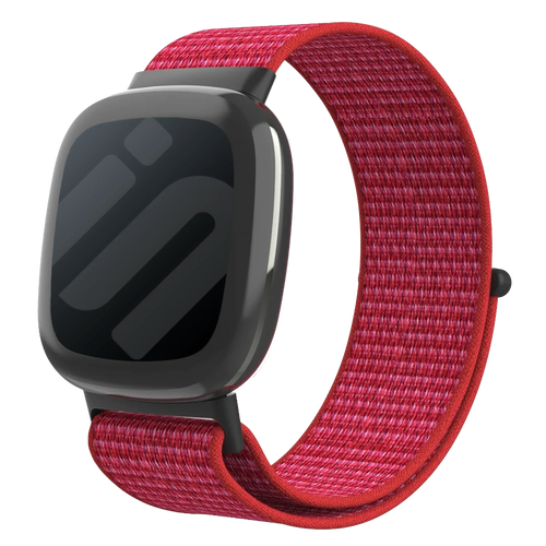 Nylon Strap, red, on a watch, 3/4 front view