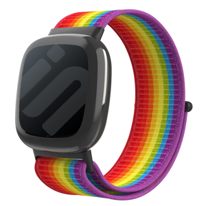 Nylon Strap, rainbow, on a watch, 3/4 front view