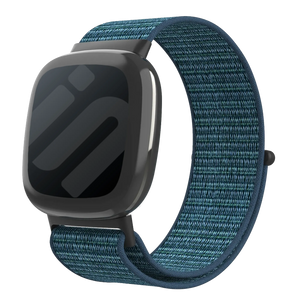 Nylon Strap, blue, on a watch, 3/4 front view