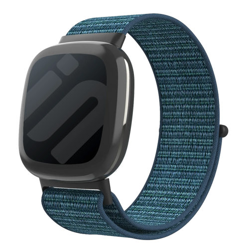 Nylon Strap, blue, on a watch, 3/4 front view