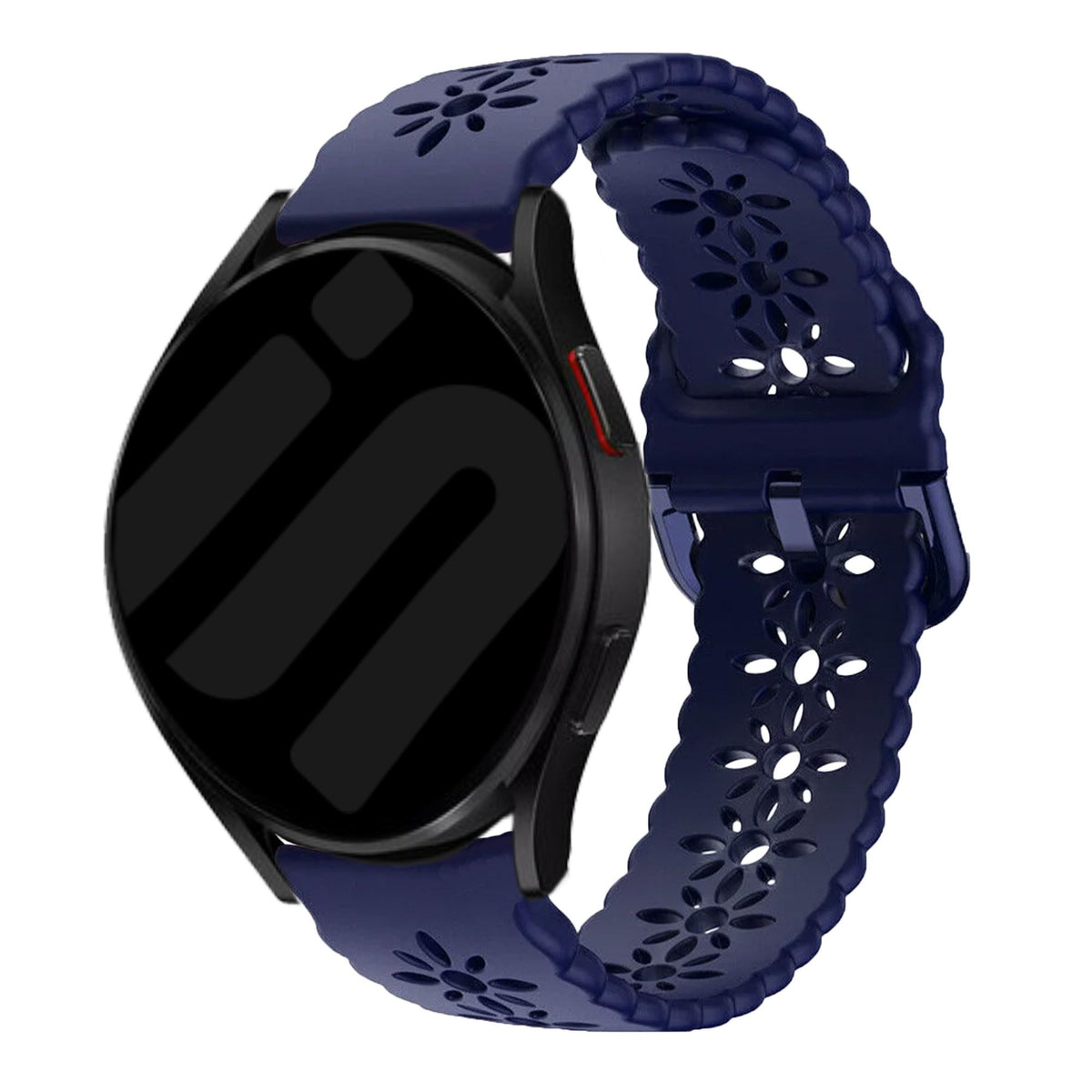 Patterned Silicone Strap, dark blue, on a watch, 3/4 front view