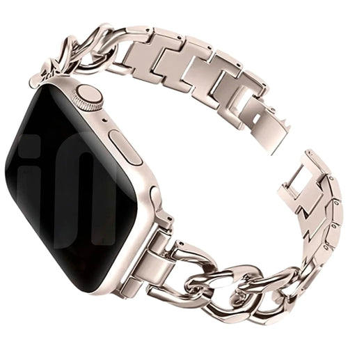 Steel Chain Strap, starlight, on a watch, 3/4 front view