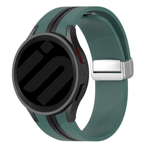 Silicone Magnetic Sport Strap, green/black, on a watch, 3/4 front view