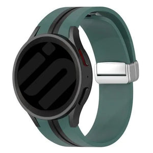 Silicone Magnetic Sport Strap, green/black, on a watch, 3/4 front view