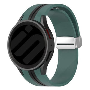 Silicone Magnetic Sport Strap, green/black, on a watch, 3/4 front view
