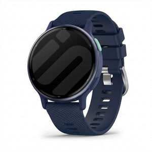 Silicone Strap, dark blue, on a watch, 3/4 front view