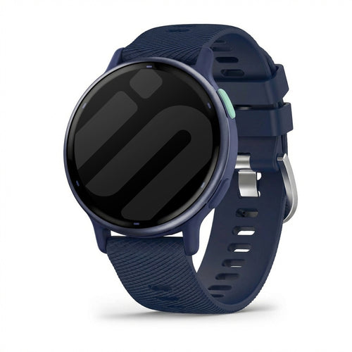 Silicone Strap, dark blue, on a watch, 3/4 front view