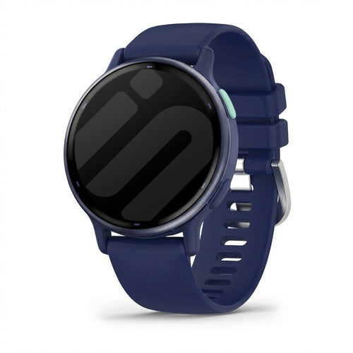 Silicone Classic Strap, dark blue, on a watch, 3/4 front view