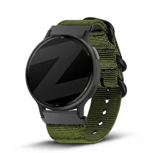 Buckled Nylon Strap, green, on a watch, 3/4 front view