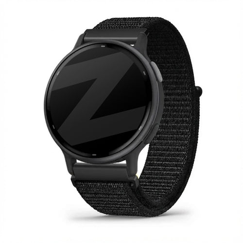 Nylon Loop Strap, black, on a watch, 3/4 front view