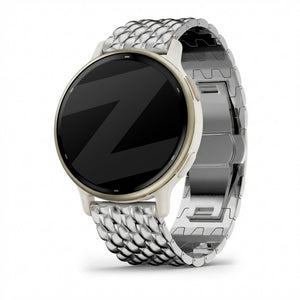 Steel Strap 'Dragon', silver, on a watch, 3/4 front view