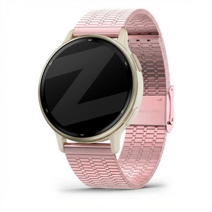 Adjustable Steel Strap, pink sand, on a watch, 3/4 front view