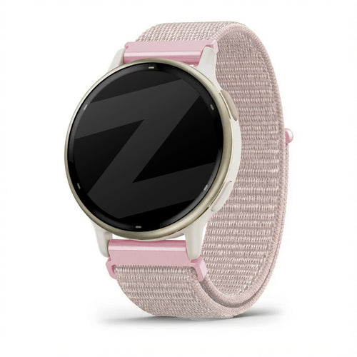 Nylon Loop Strap, rose gold, on a watch, 3/4 front view