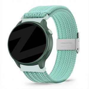 Woven Nylon Strap, turquoise, on a watch, 3/4 front view