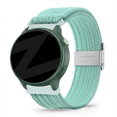 Woven Nylon Strap, turquoise, on a watch, 3/4 front view