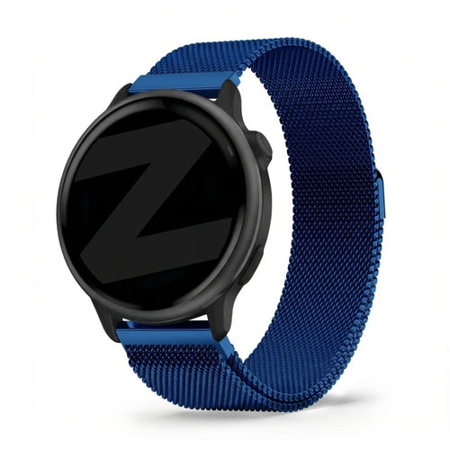 Milanese Loop Strap, blue, on a watch, 3/4 front view