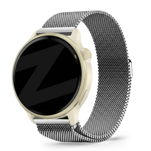 Milanese Loop Strap, silver, on a watch, 3/4 front view