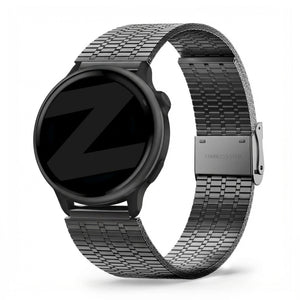 Adjustable Steel Strap, black, on a watch, 3/4 front view