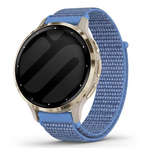 Nylon Strap, blue, on a watch, 3/4 front view