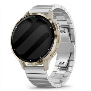 Metal Strap, silver, on a watch, 3/4 front view