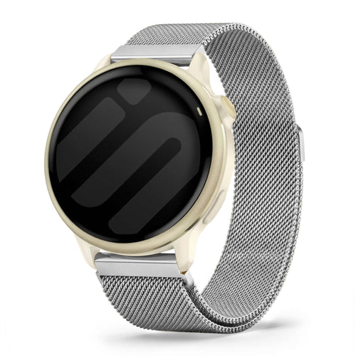 Milanese Strap, silver, on a watch, 3/4 front view