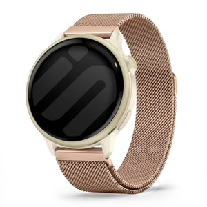 Milanese Strap, rose gold, on a watch, 3/4 front view