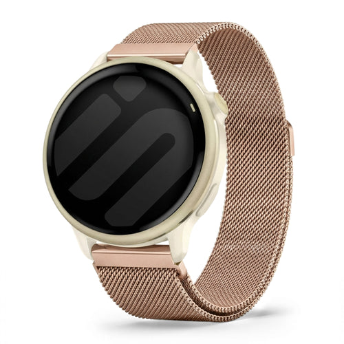 Milanese Strap, rose gold, on a watch, 3/4 front view