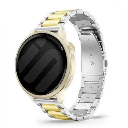 Steel Strap, silver/gold, on a watch, 3/4 front view