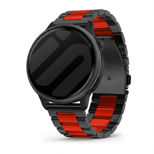 Steel Strap, black/red, on a watch, 3/4 front view