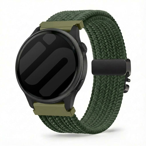 Nylon Braided Strap P-Buckle, green, on a watch, 3/4 front view