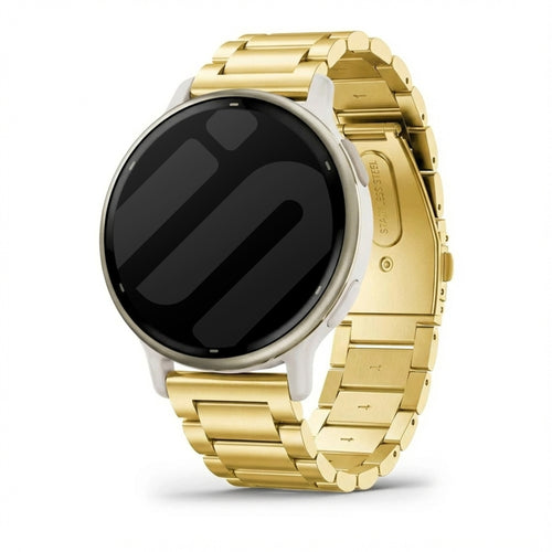 Steel Strap, gold, on a watch, 3/4 front view