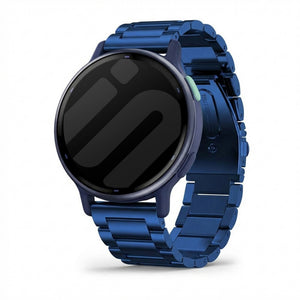 Steel Strap, blue, on a watch, 3/4 front view