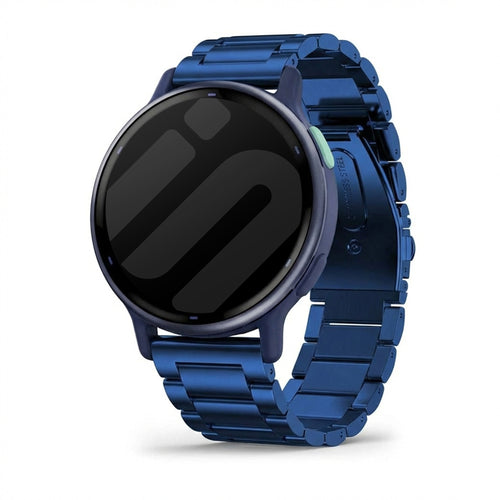 Steel Strap, blue, on a watch, 3/4 front view