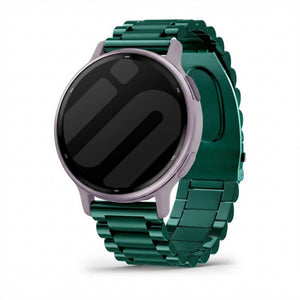 Steel Strap, green, on a watch, 3/4 front view
