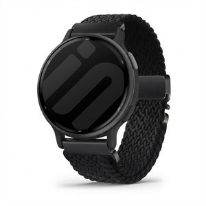 Nylon Braided Strap P-Buckle, black, on a watch, 3/4 front view