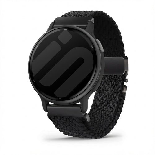 Nylon Braided Strap P-Buckle, black, on a watch, 3/4 front view