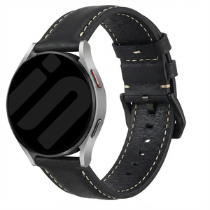 Glossy Leather Strap, black, on a watch, 3/4 front view