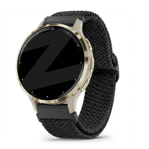 Braided Nylon Strap, black, on a watch, 3/4 front view