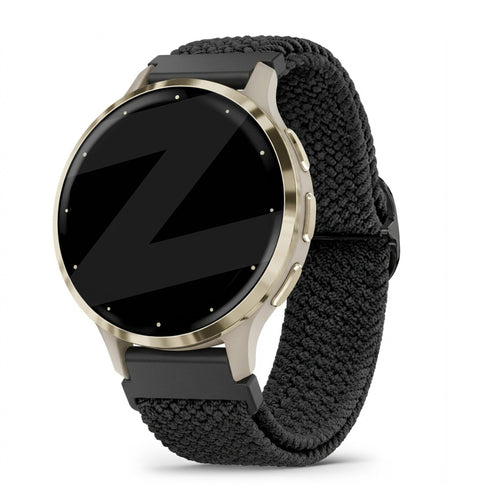 Braided Nylon Strap, black, on a watch, 3/4 front view