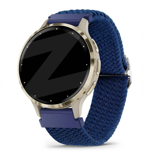 Braided Nylon Strap, blue, on a watch, 3/4 front view
