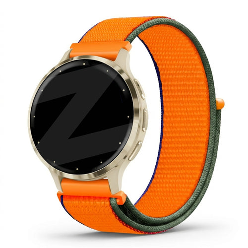 Nylon Loop Strap, kumquat, on a watch, 3/4 front view
