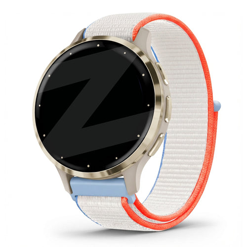Nylon Loop Strap, milk white, on a watch, 3/4 front view