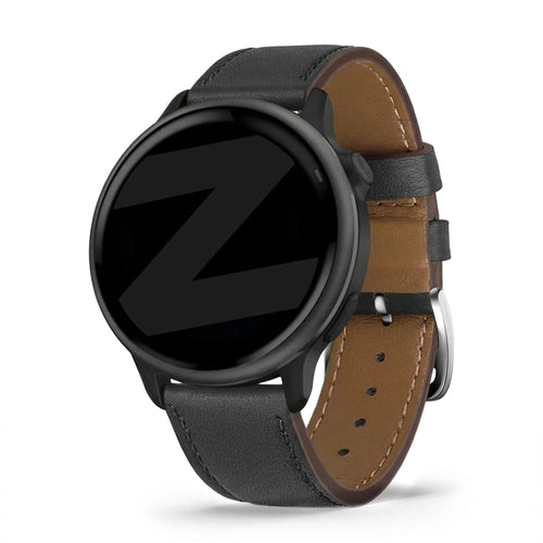 Leather Strap 'Deluxe', black, on a watch, 3/4 front view