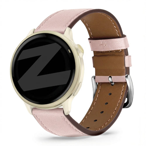 Leather Strap 'Deluxe', pink, on a watch, 3/4 front view